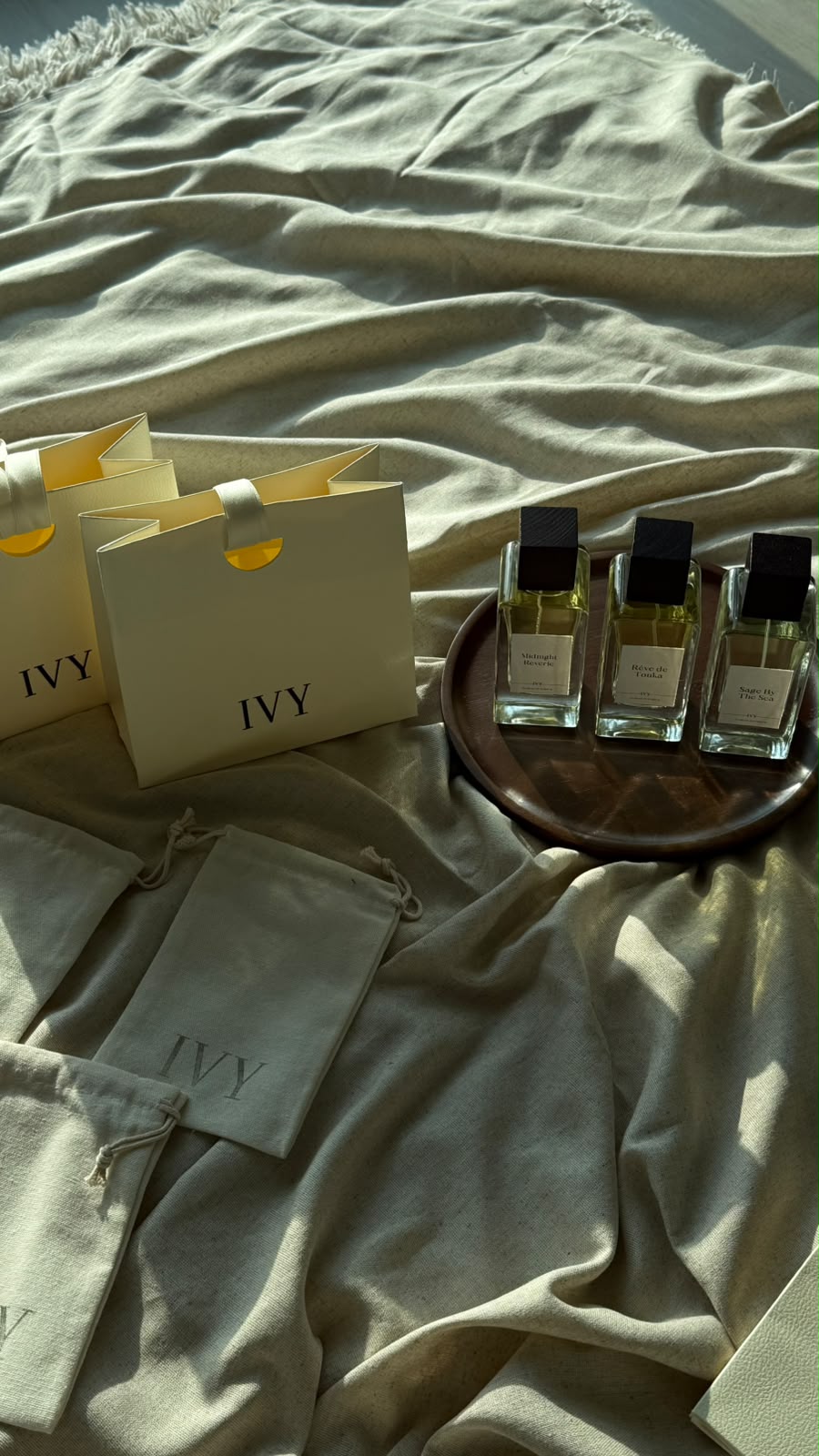 IVY gift bags and all three perfume bottles